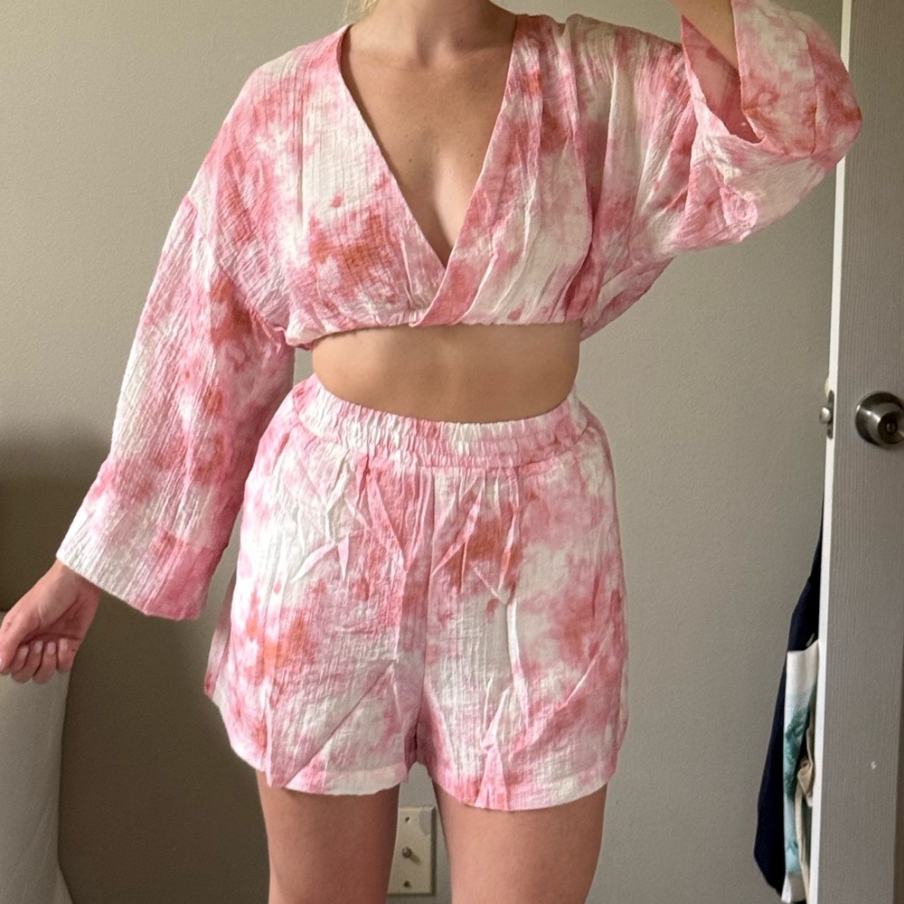 Zara Pink and White Tie-Dye Top